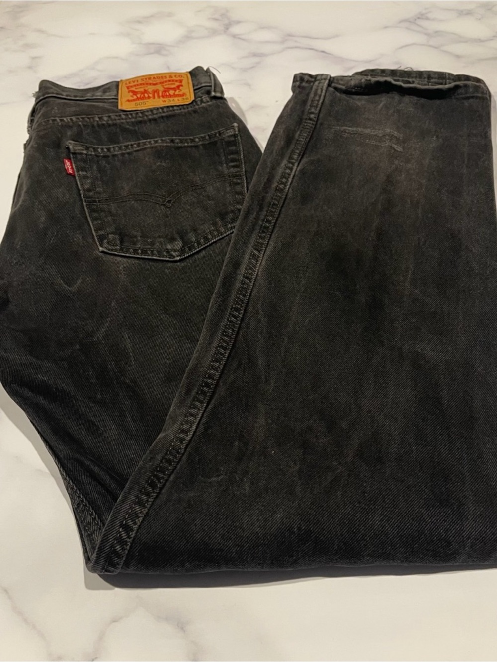 Levi's Men's W34XL36 / 505 Black Washed Straight Denim Jeans Workwear